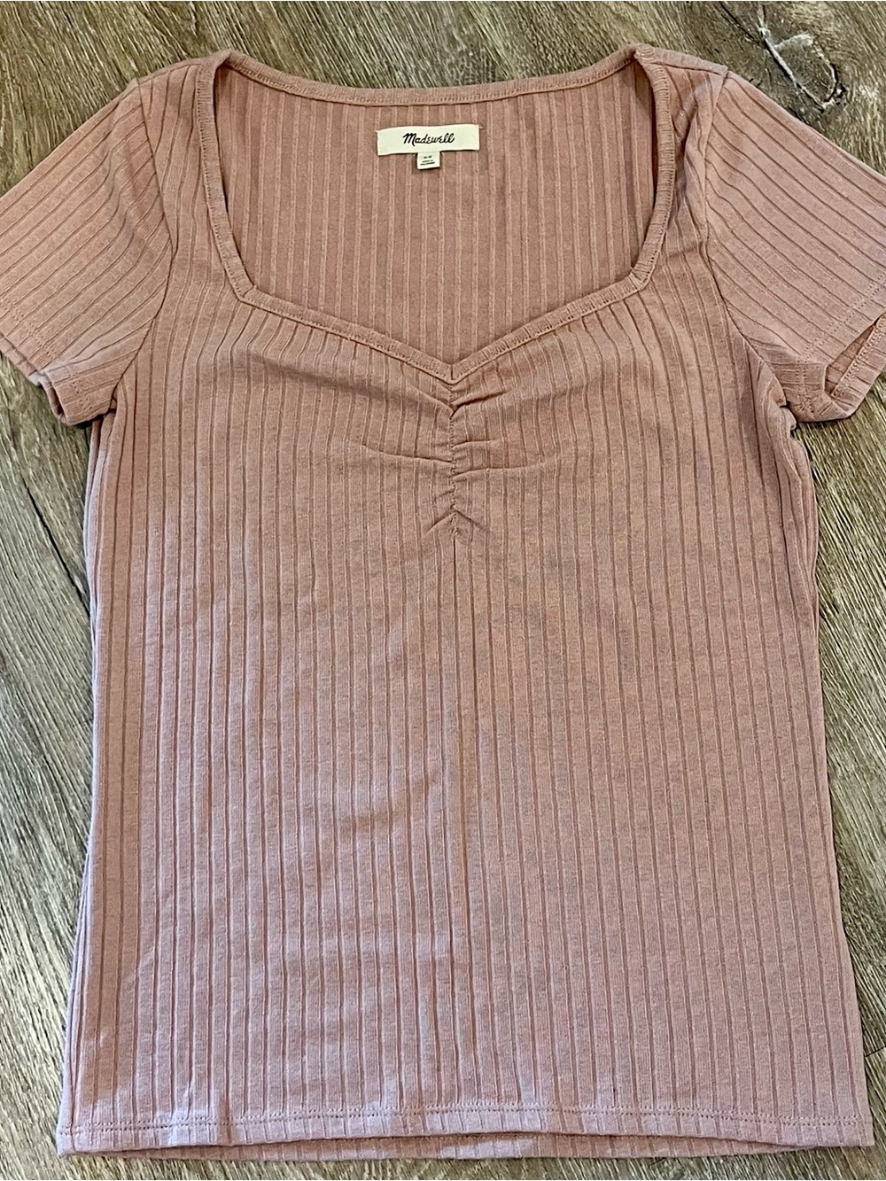 Madewell Ribbed Short-Sleeve Scoop Tee in Dusty Mauve